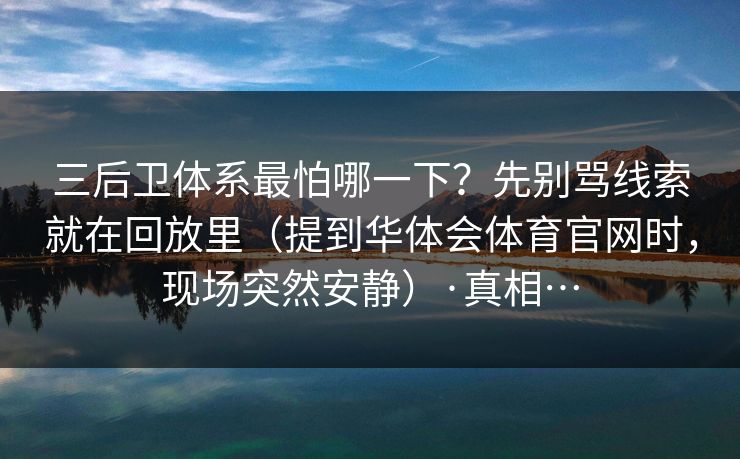三后卫体系最怕哪一下？先别骂线索就在回放里（提到华体会体育官网时，现场突然安静）·真相…
